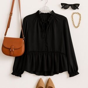 Ann Taylor loft ruffle chiffon tie neck top ❤️